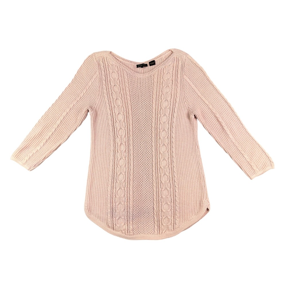 Jeanne Pierre Pink 100% Cotton Cable Knit Scoop Neck Curved Hem Sweater Medium